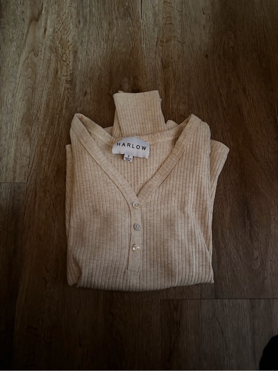 Harlow Tops - Harlow Cream Ribbed V-Neck Button Henley top